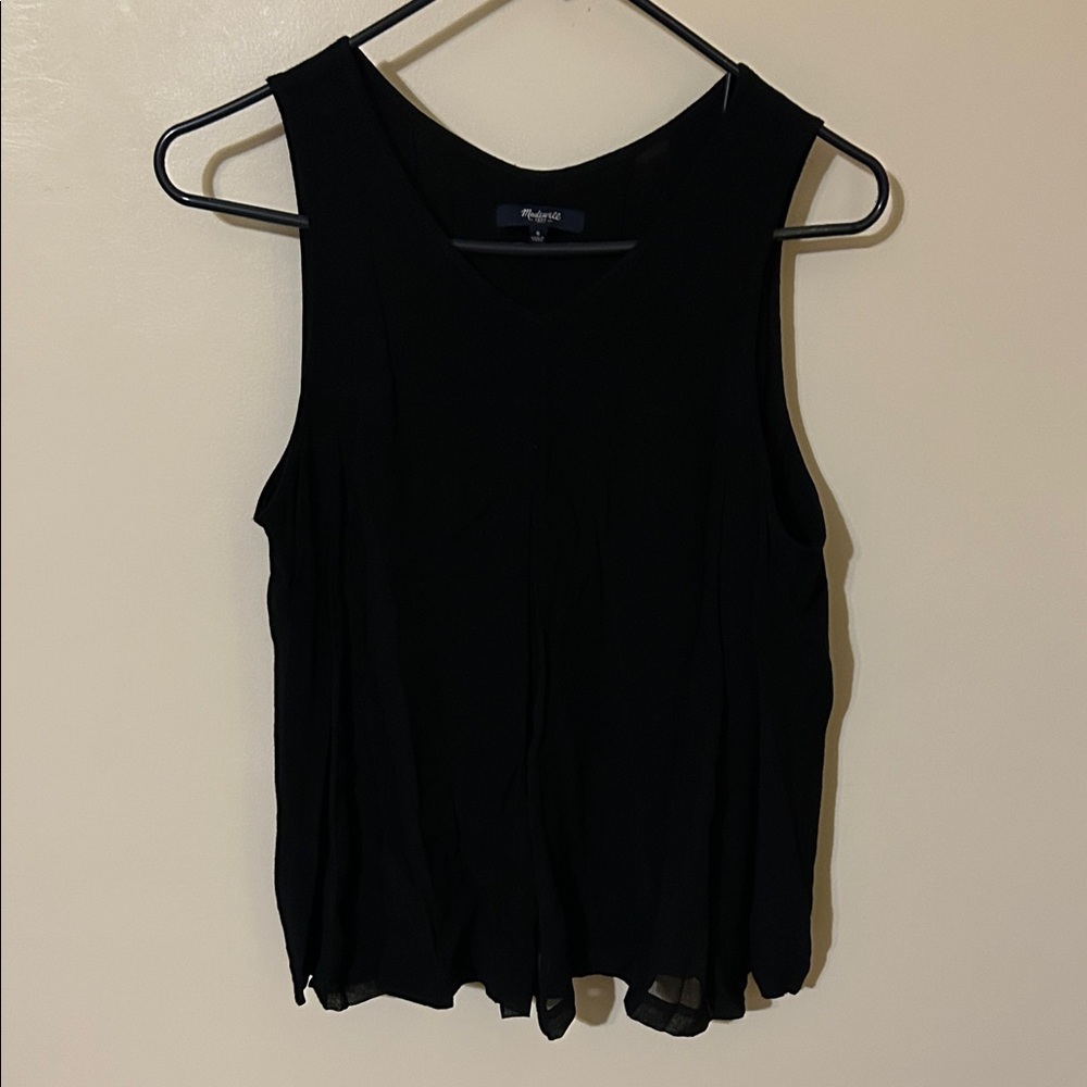 Madewell 1937 Shirt Women's Black Wide Strap Pleated Ruflle Size 8 V Neck